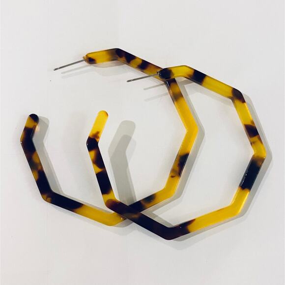 Acrylic Octagon Tortoise Shell Hoop Earrings - Picture 1 of 2